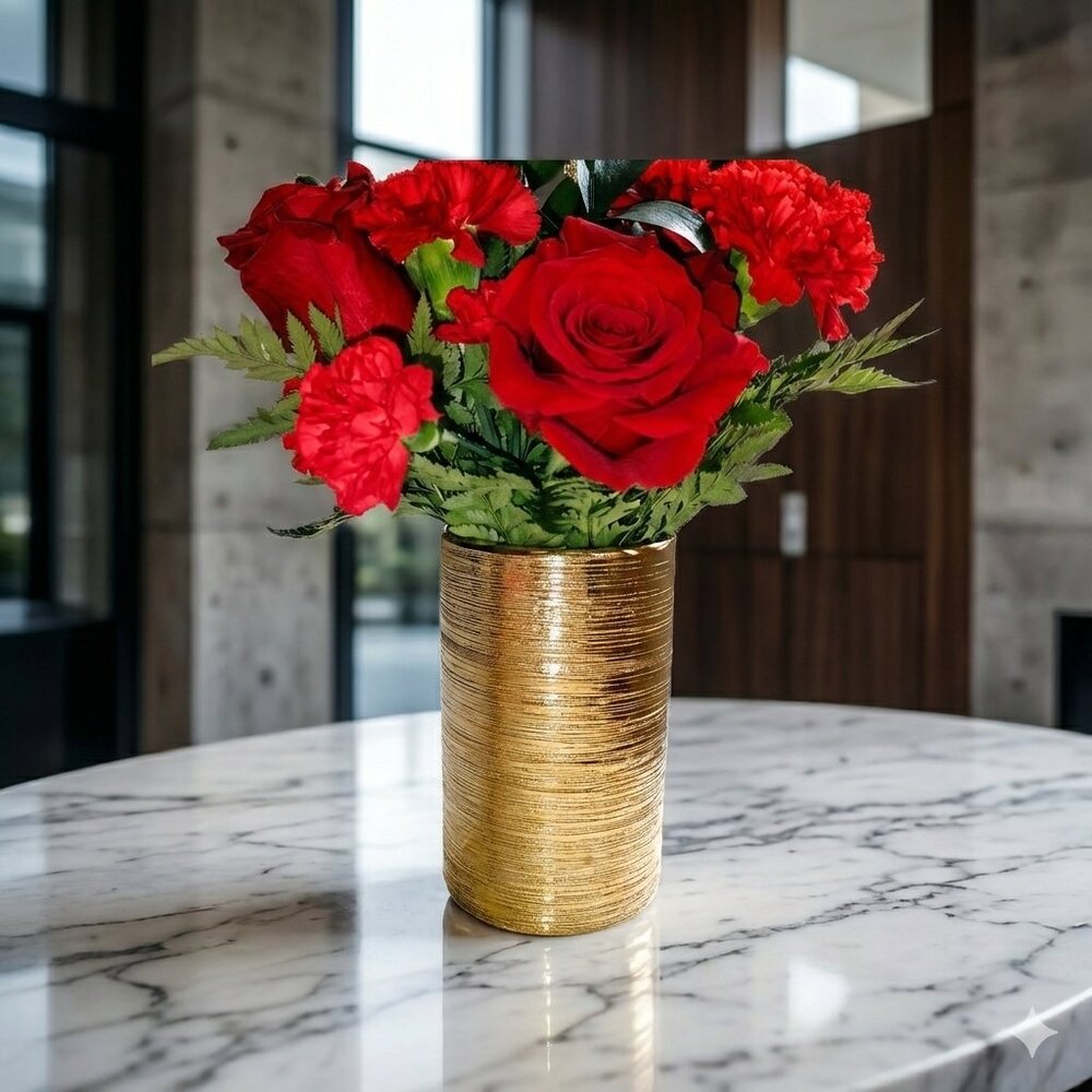 NWOT Golden Flower Vase Glass Holder for Home/table/Accent Décor Glamour Modern